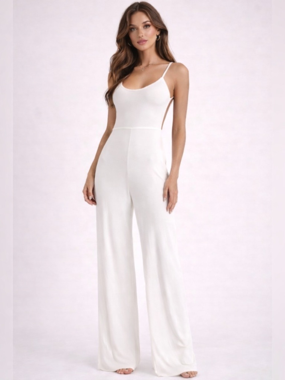 MESHKI Binley Slinky Jersey Jumpsuit – White – Size M – NWT